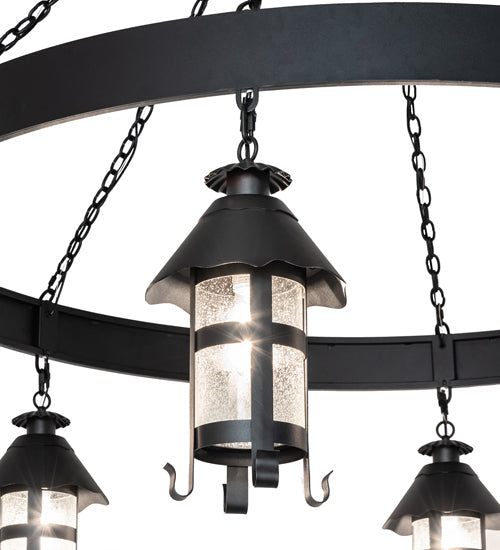 Meyda Lighting Rutland 66" 6-Light Textured Black Chandelier With Clear Seeded Shade Glass