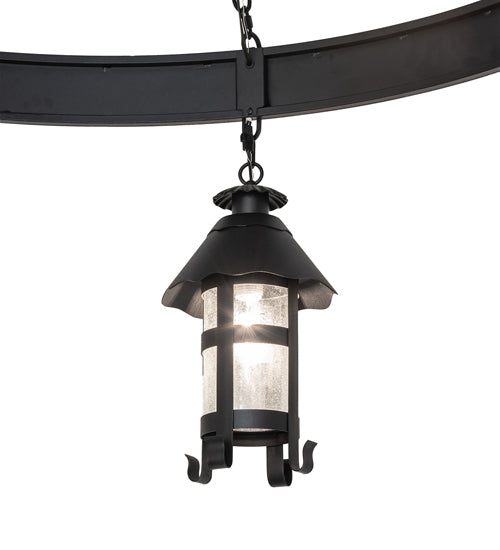 Meyda Lighting Rutland 66" 6-Light Textured Black Chandelier With Clear Seeded Shade Glass