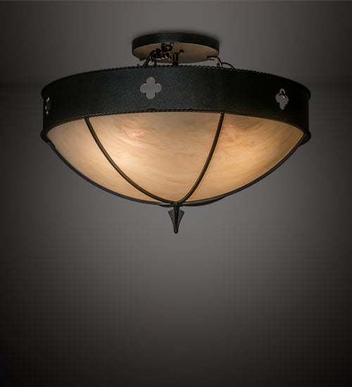 Meyda Lighting Sabrina 24" 4-Light Textured Black Semi-flush Mount Light With Beige Sahara Taupe Idalight Shade Glass