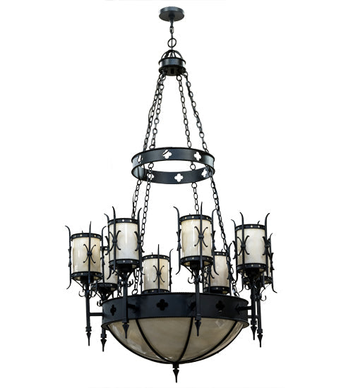 Meyda Lighting Sabrina 48" 12-Light Black Textured Chandelier With Beige Sahara Taupe Idalight Shade Glass