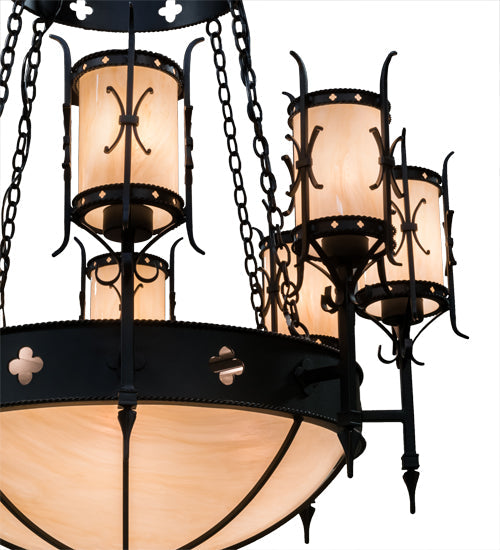 Meyda Lighting Sabrina 48" 12-Light Black Textured Chandelier With Beige Sahara Taupe Idalight Shade Glass