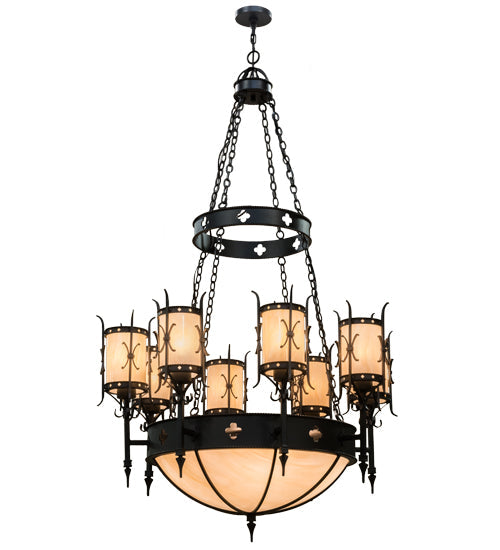 Meyda Lighting Sabrina 48" 12-Light Black Textured Chandelier With Beige Sahara Taupe Idalight Shade Glass