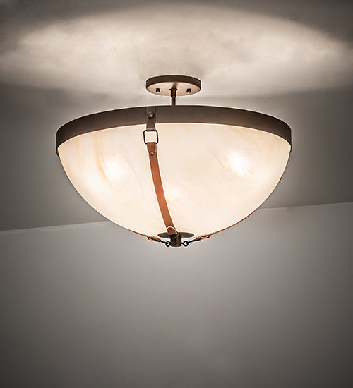 Meyda Lighting Saddle Strap 22" 3-Light Tyler Bronze Semi-flush Mount Light With Sahara Taupe Idalight Shade