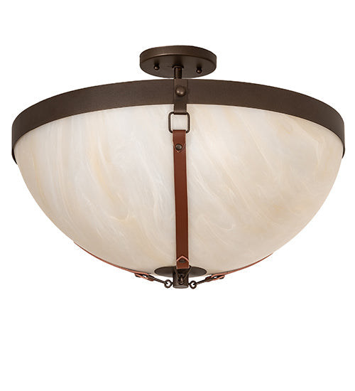 Meyda Lighting Saddle Strap 22" 3-Light Tyler Bronze Semi-flush Mount Light With Sahara Taupe Idalight Shade