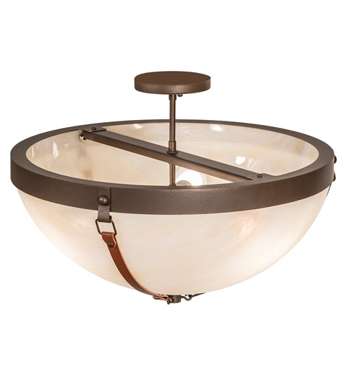 Meyda Lighting Saddle Strap 22" 3-Light Tyler Bronze Semi-flush Mount Light With Sahara Taupe Idalight Shade