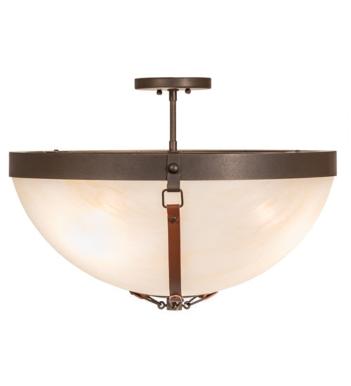 Meyda Lighting Saddle Strap 22" 3-Light Tyler Bronze Semi-flush Mount Light With Sahara Taupe Idalight Shade