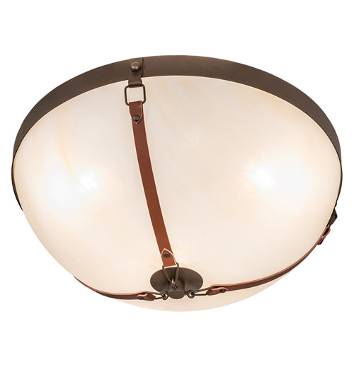 Meyda Lighting Saddle Strap 22" 3-Light Tyler Bronze Semi-flush Mount Light With Sahara Taupe Idalight Shade