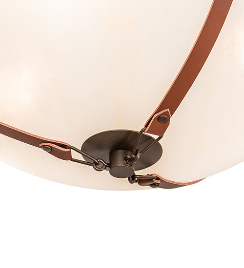 Meyda Lighting Saddle Strap 22" 3-Light Tyler Bronze Semi-flush Mount Light With Sahara Taupe Idalight Shade