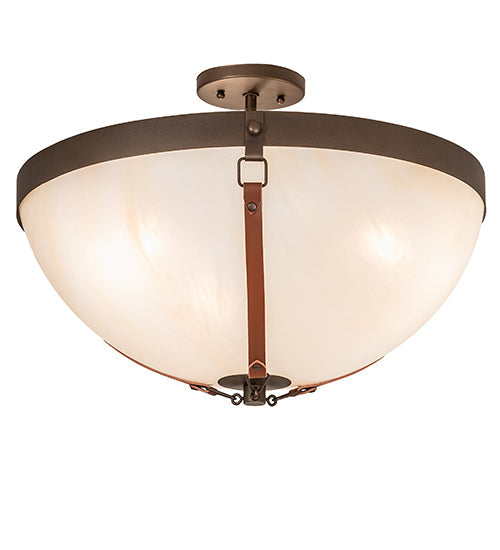 Meyda Lighting Saddle Strap 22" 3-Light Tyler Bronze Semi-flush Mount Light With Sahara Taupe Idalight Shade