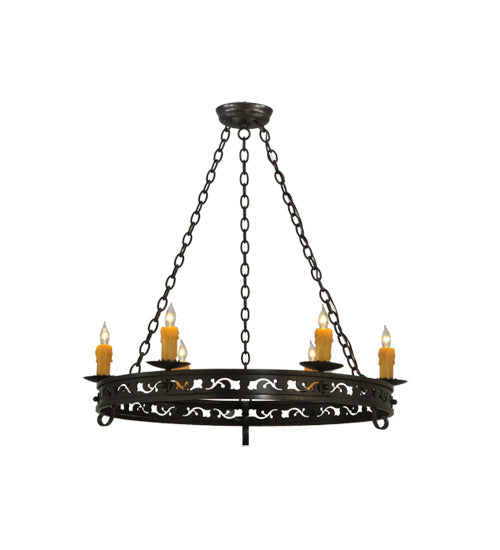 Meyda Lighting Sagebrush 36" 6-Light Gilded Tobacco Chandelier With Amber Faux Candlelight
