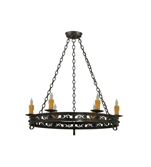 Meyda Lighting Sagebrush 36" 6-Light Gilded Tobacco Chandelier With Amber Faux Candlelight