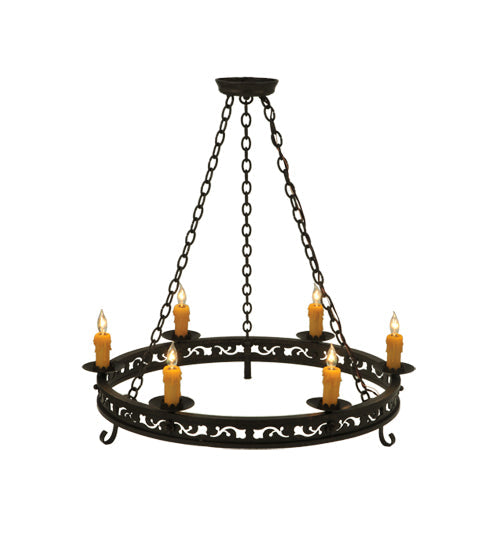 Meyda Lighting Sagebrush 36" 6-Light Gilded Tobacco Chandelier With Amber Faux Candlelight