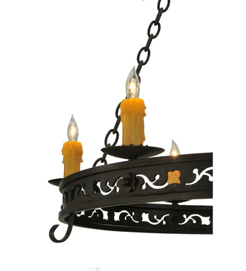 Meyda Lighting Sagebrush 36" 6-Light Gilded Tobacco Chandelier With Amber Faux Candlelight