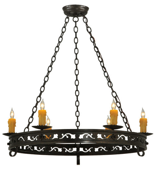 Meyda Lighting Sagebrush 36" 6-Light Gilded Tobacco Chandelier With Amber Faux Candlelight