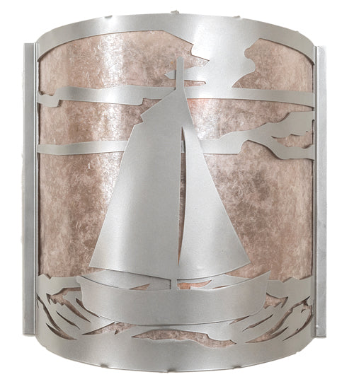 Meyda Lighting Sailboat 12" 2-Light Nickel Wall Sconce With Silver Mica Shade Glass