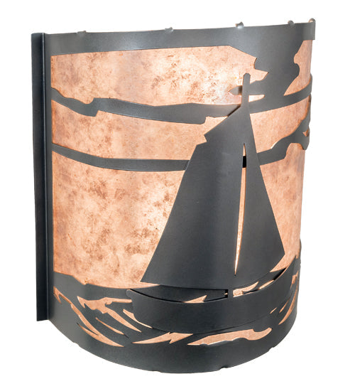 Meyda Lighting Sailboat 12" 2-Light Nickel Wall Sconce With Silver Mica Shade Glass