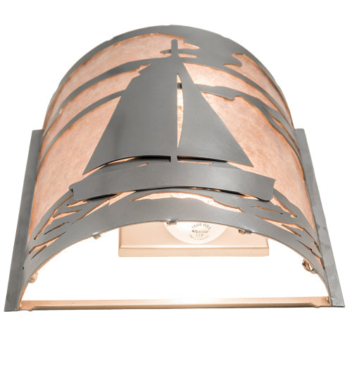 Meyda Lighting Sailboat 12" 2-Light Nickel Wall Sconce With Silver Mica Shade Glass