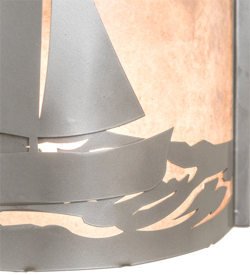 Meyda Lighting Sailboat 12" 2-Light Nickel Wall Sconce With Silver Mica Shade Glass