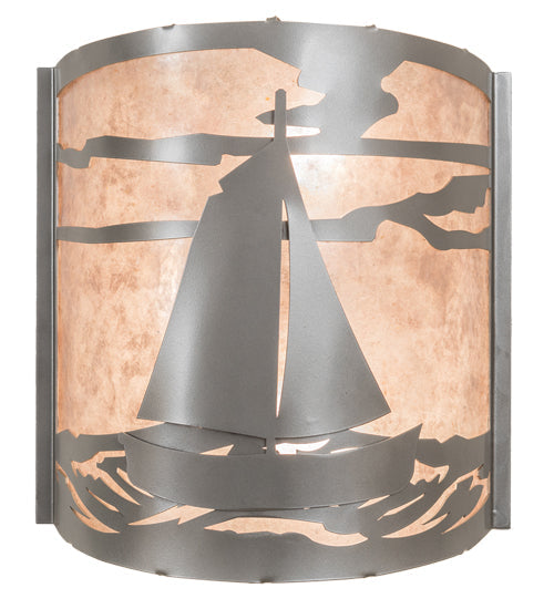 Meyda Lighting Sailboat 12" 2-Light Nickel Wall Sconce With Silver Mica Shade Glass