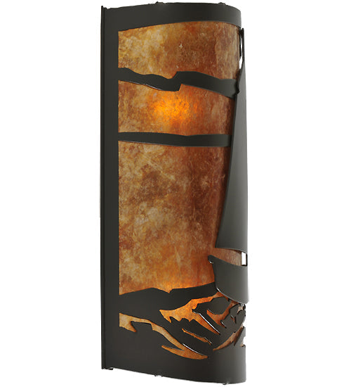 Meyda Lighting Sailboat 12" 2-Light Timeless Bronze Wall Sconce With Amber Mica Shade Glass