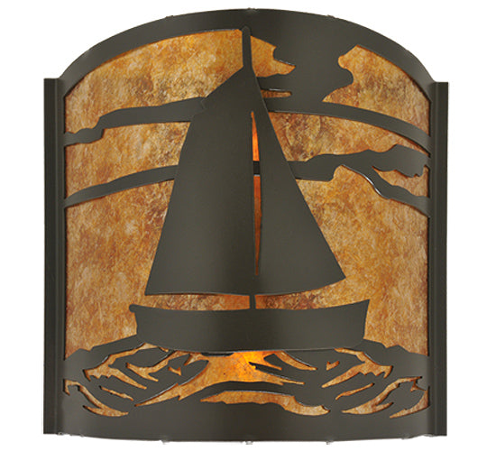 Meyda Lighting Sailboat 12" 2-Light Timeless Bronze Wall Sconce With Amber Mica Shade Glass