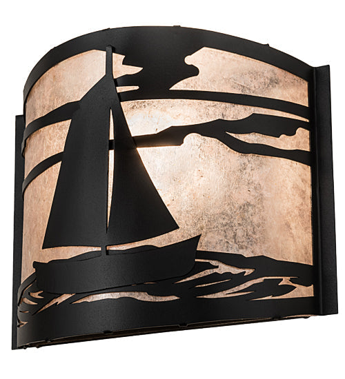 Meyda Lighting Sailboat 12" Textured Black Wall Sconce With Silver Mica Shade Glass