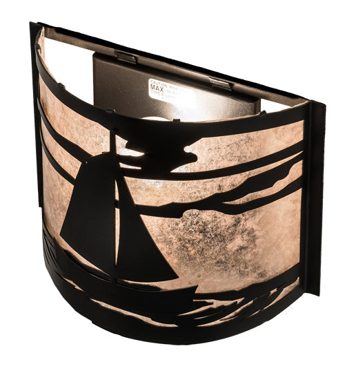 Meyda Lighting Sailboat 12" Textured Black Wall Sconce With Silver Mica Shade Glass