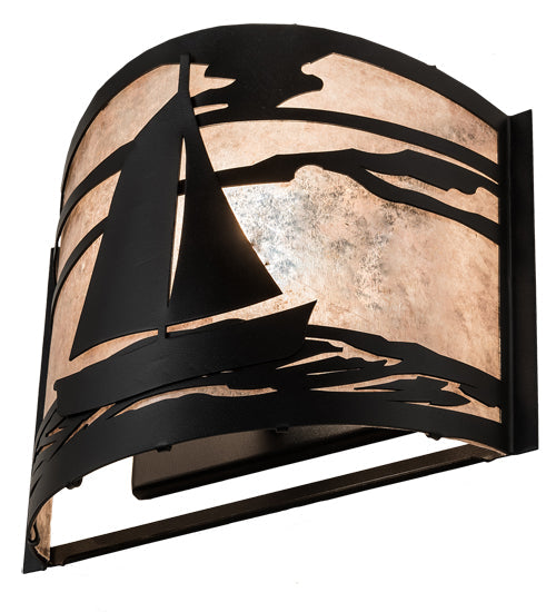 Meyda Lighting Sailboat 12" Textured Black Wall Sconce With Silver Mica Shade Glass