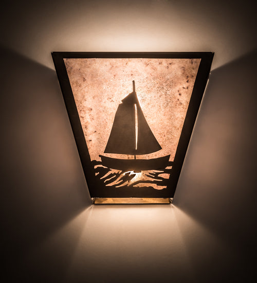 Meyda Lighting Sailboat 13" 2-Light Antique Copper Wall Sconce With Silver Mica Shade Glass