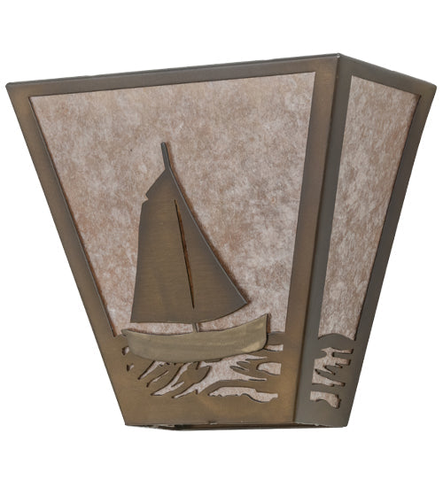 Meyda Lighting Sailboat 13" 2-Light Antique Copper Wall Sconce With Silver Mica Shade Glass