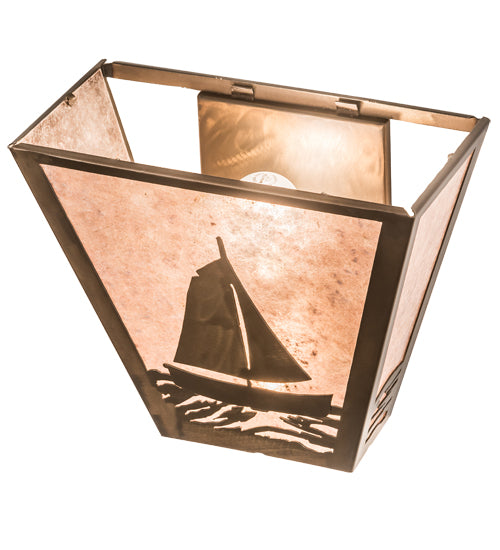 Meyda Lighting Sailboat 13" 2-Light Antique Copper Wall Sconce With Silver Mica Shade Glass