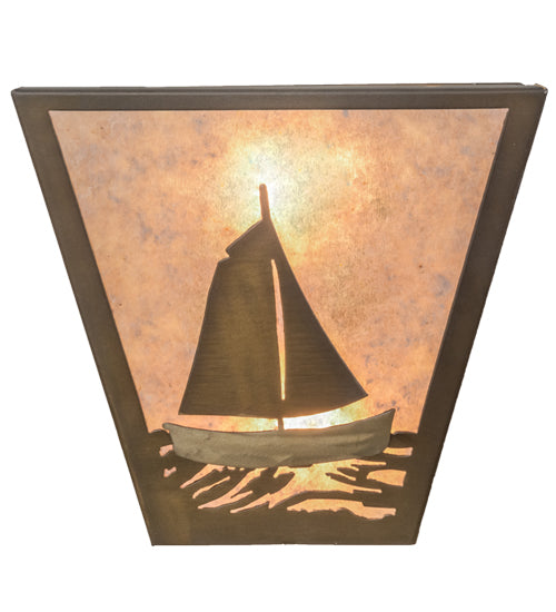 Meyda Lighting Sailboat 13" 2-Light Antique Copper Wall Sconce With Silver Mica Shade Glass