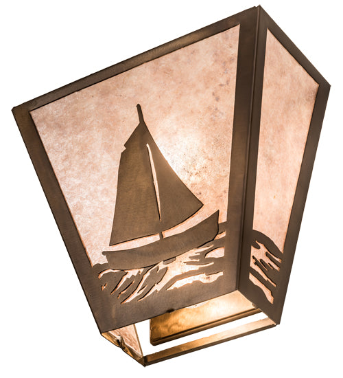 Meyda Lighting Sailboat 13" 2-Light Antique Copper Wall Sconce With Silver Mica Shade Glass