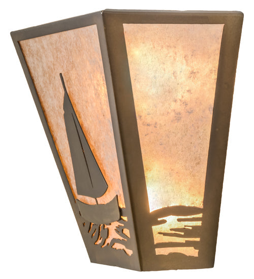 Meyda Lighting Sailboat 13" 2-Light Antique Copper Wall Sconce With Silver Mica Shade Glass