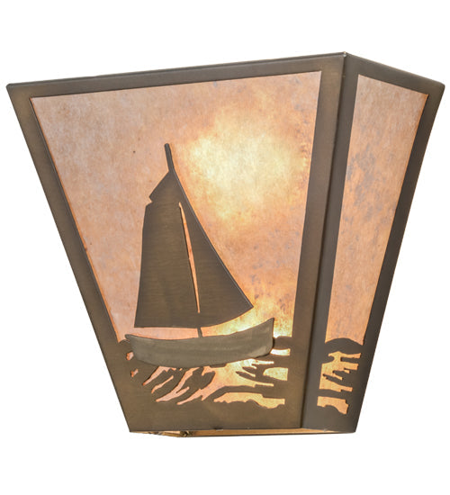 Meyda Lighting Sailboat 13" 2-Light Antique Copper Wall Sconce With Silver Mica Shade Glass