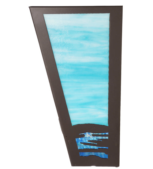 Meyda Lighting Sailboat 13" 2-Light Timeless Bronze Wall Sconce With Sky Blue & Blue Green Ripple Art Shade Glass