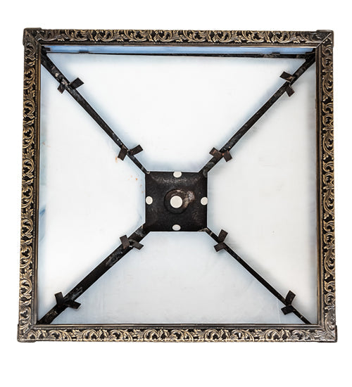 Meyda Lighting Sailboat 13" Antique Brass Mission Frame With Beige Iridescent & Light Blue Shade Glass