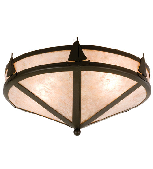 Meyda Lighting Sailboat 16" 2-Light Timeless Bronze Flush Mount Light With Silver Mica Shade Glass