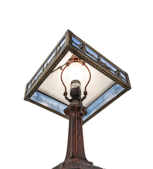 Meyda Lighting Sailboat 19" Antique Brass Mission Accent Table Lamp With Blue & White Shade Glass