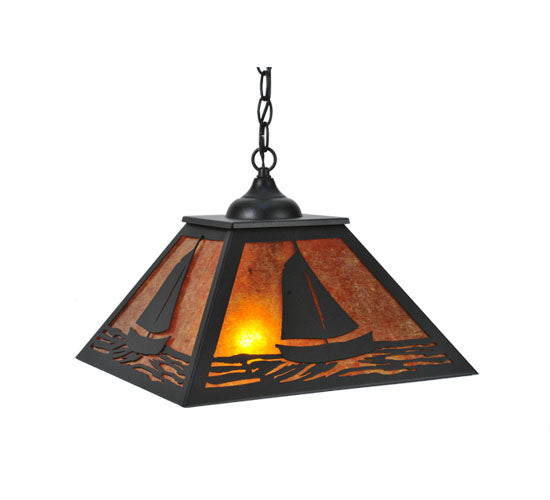 Meyda Lighting Sailboat 22" 2-Light Textured Black Pendant Light With Amber Mica Shade Glass