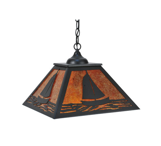 Meyda Lighting Sailboat 22" 2-Light Textured Black Pendant Light With Amber Mica Shade Glass