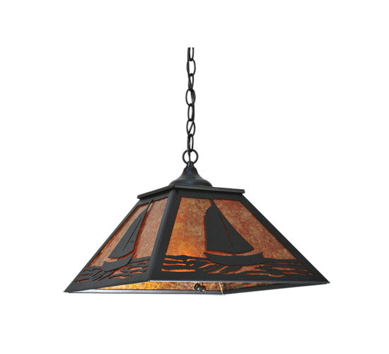 Meyda Lighting Sailboat 22" 2-Light Textured Black Pendant Light With Amber Mica Shade Glass