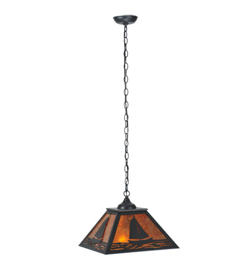 Meyda Lighting Sailboat 22" 2-Light Textured Black Pendant Light With Amber Mica Shade Glass