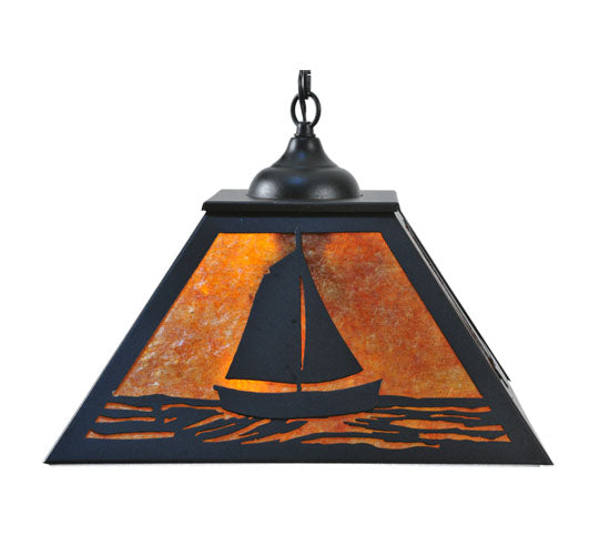 Meyda Lighting Sailboat 22" 2-Light Textured Black Pendant Light With Amber Mica Shade Glass