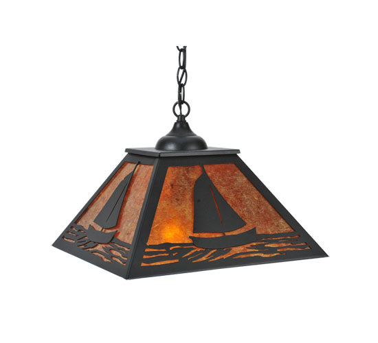 Meyda Lighting Sailboat 22" 2-Light Textured Black Pendant Light With Amber Mica Shade Glass