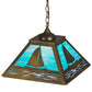 Meyda Lighting Sailboat 22" Antique Copper Pendant Light With Sky Blue and Light Blue Shade Glass