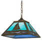 Meyda Lighting Sailboat 22" Antique Copper Pendant Light With Sky Blue and Light Blue Shade Glass
