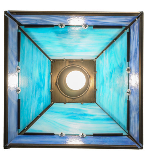 Meyda Lighting Sailboat 22" Antique Copper Pendant Light With Sky Blue and Light Blue Shade Glass
