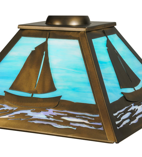 Meyda Lighting Sailboat 22" Antique Copper Pendant Light With Sky Blue and Light Blue Shade Glass