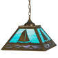 Meyda Lighting Sailboat 22" Antique Copper Pendant Light With Sky Blue and Light Blue Shade Glass